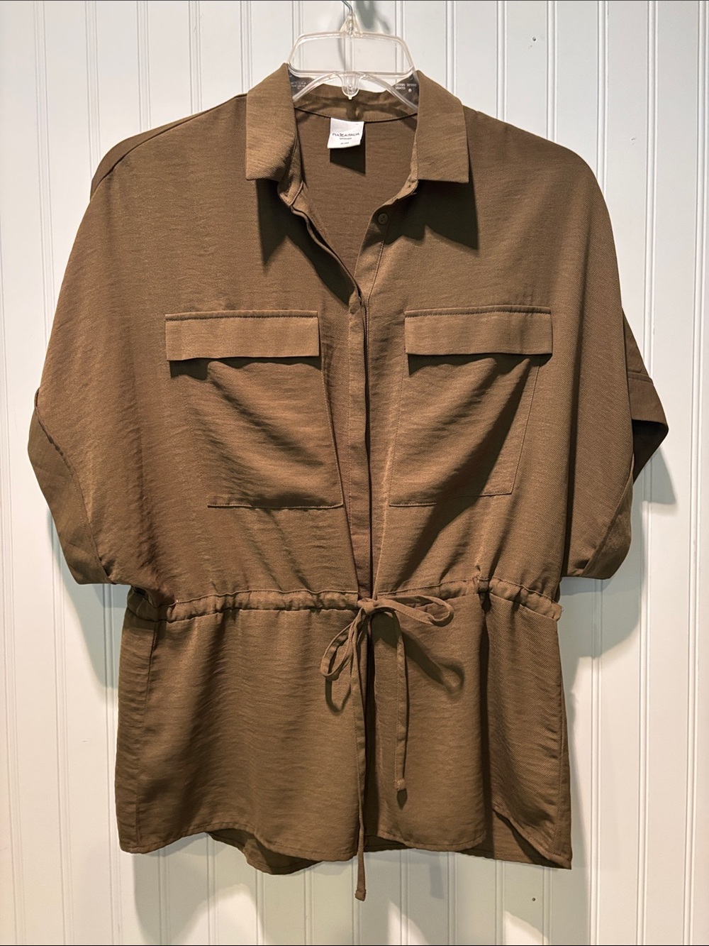 Piazza Italia Woman Olive Green Utility Shirt with Drawstring Waist Sz S/M